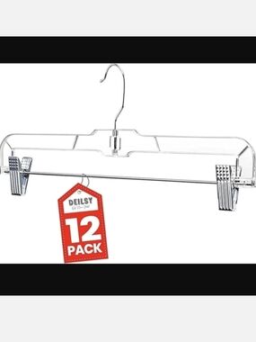 NEW Clear Plastic Clip Hangers for Pants & Skirts - 12 Pack MSRP $60